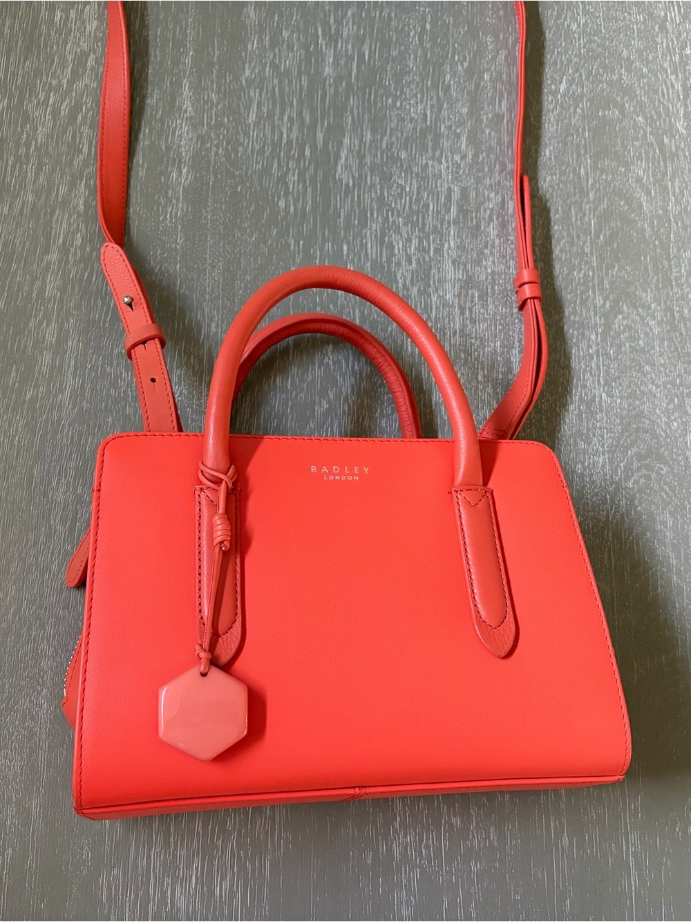 RADLEY LONDON orange Leather Top-Handle Satchel with Crossbody Strap